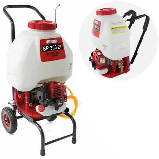 Pulvérisateur thermique avec chariot ou à dos GeoTech SP 300 2T moteur essence 2 temps