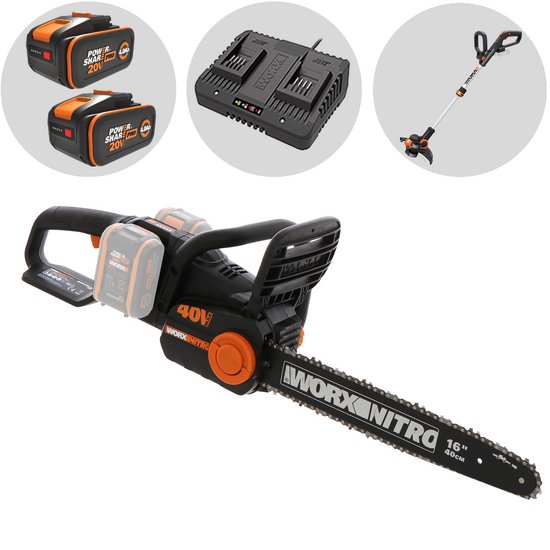 WORX WG385E NITRO - Tronçonneuse à batterie - 2 x 40V 4Ah - Lame de 40 cm