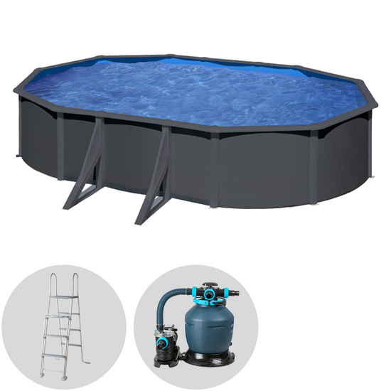 Gre Anthracite Ovale 610 x 375 x 120 cm - Piscine hors-sol en acier