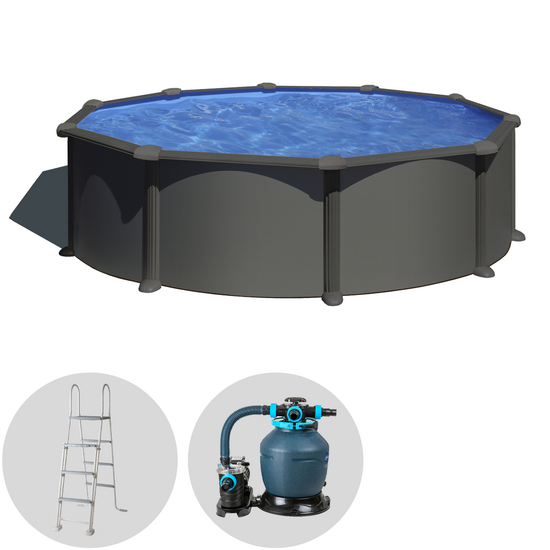 Gre Anthracite Ronde &Oslash;350 x 132 cm - Piscine hors-sol en acier