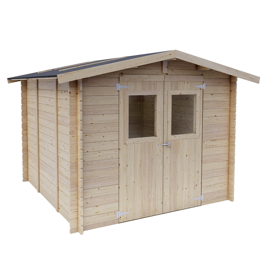 Alce Forrest 249x249 - Abri de jardin en bois - Avec fenêtres et porte à double battant - 249 x 249 x 204 cm