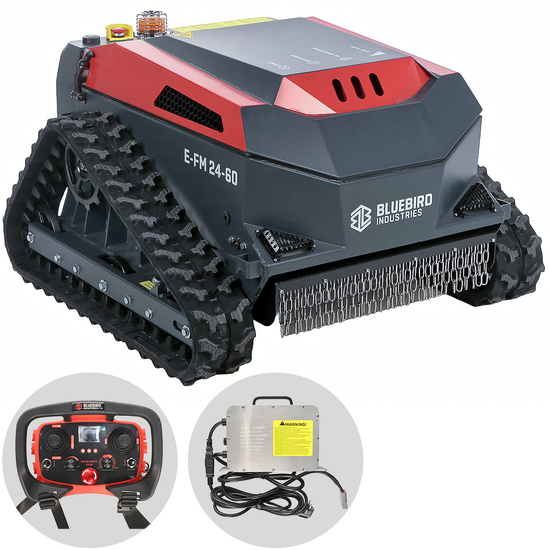 Blue Bird E-FM 24-60 - Robot d&eacute;broussailleur &agrave; chenilles &agrave; batterie - 80 V/50 Ah - Radiocommand&eacute;