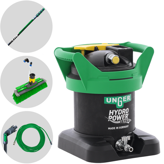 Unger Hydropower Ultra DI - Kit de nettoyage pour vitres et panneaux photovolta&iuml;ques - Perche t&eacute;lescopique en carbone 170-600 cm