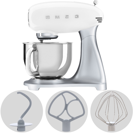 Smeg SMF04WHEU Blanc - Batteur mélangeur planétaire - Cuve inox de 4,8 litres