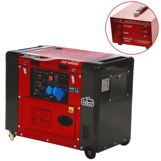 GeoTech Pro DGP8000SE - Groupe &eacute;lectrog&egrave;ne 6 KW monophas&eacute; diesel insonoris&eacute; + cadran ATS