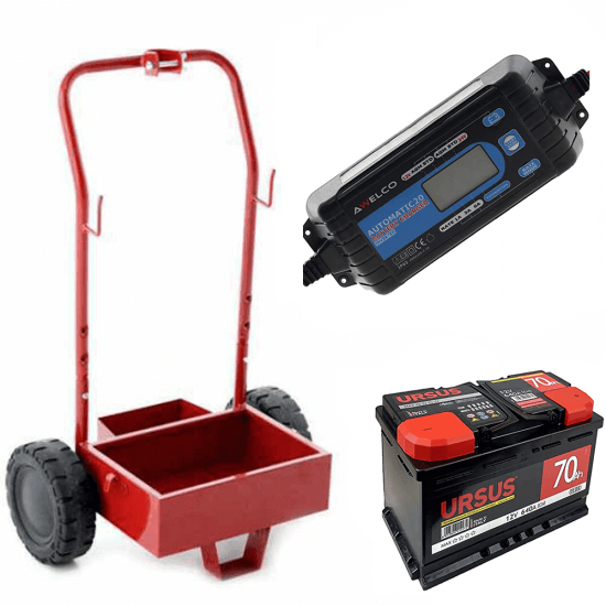 Kit complet : chariot m&eacute;tallique + batterie 70 Ah + chargeur de batterie Awelco Automatic 20