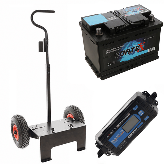 Kit complet : chariot Volpi + batterie 70 Ah + chargeur de batterie Awelco Automatic 20