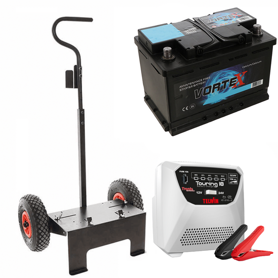 Kit complet : chariot Volpi + batterie 70 Ah + chargeur de batterie Telwin Touring 18