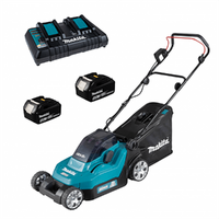 Makita DLM432PT2 - Tondeuse &agrave; gazon &eacute;lectrique 2 X 5 Ah au lithium - Bac de ramassage, 43 cm