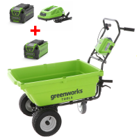 PROMO Brouette &agrave; batterie sur roues Greenworks G40GC Garden Cart 40V- Brouette &eacute;lectrique - BATTERIE SUPPL&Eacute;MENTAIRE OFFERTE