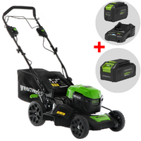 Greenworks GD48LM46SP - Tondeuse à gazon autotractée à batterie 48V/4Ah + une batterie 48V 2Ah offerte - Coupe 46 cm
