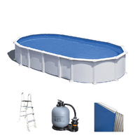 Gre Haiti Ovale 730 x 375 x 132 cm - Piscine hors-sol en acier - Traverses enterr&eacute;es