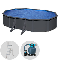 Gre Anthracite Ovale 610 x 375 x 120 cm - Piscine hors-sol en acier